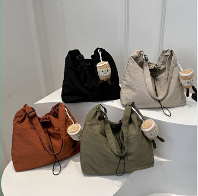 포엔샵 바스락 데일리 나일론 복조리백+라떼키링세트