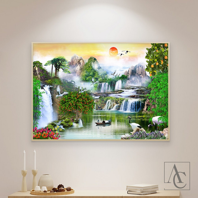 더아트컴퍼니 돈들어오는 명당도 배산임수 한국화 풍경화 풍수지리 산수화 캔버스 그림 액자 30종(15-21), 16. 금학신선 명당도