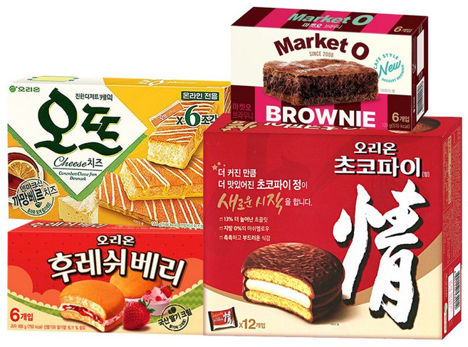 [냠냠상회] 오뜨 치즈+후레쉬베리 딸기 중+오리온 초코파이 대 +브라우니 중 개별포장 파이세트