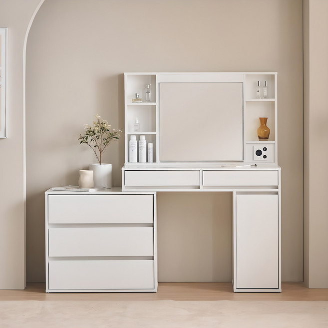 공간사이 프레드 LED 3단 확장형 화장대 + 거울 세트 방문설치, 화이트