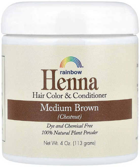 모발 헤나 100% 식물성 헤어 컬러 Rainbow Research Hair color Conditioner, 미디움브라운(밤색), 1개