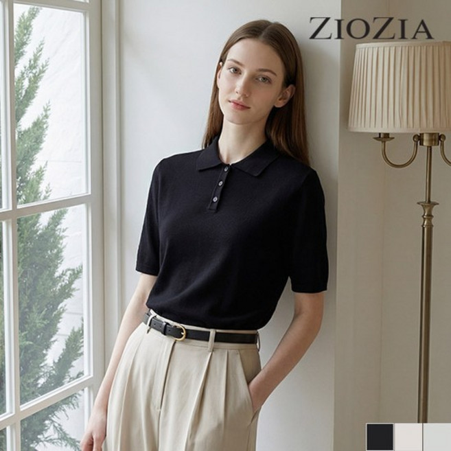 지오지아 여성 카라넥 반팔 니트 AFC2ET1102