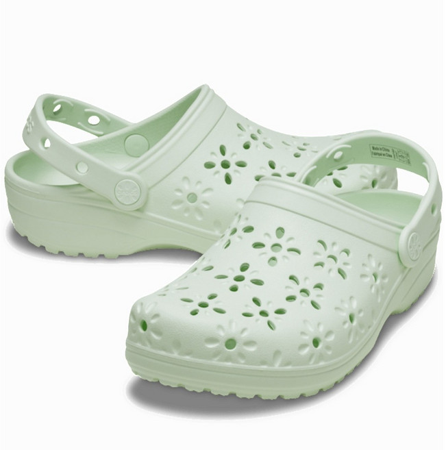 크록스 NC고잔 210927-3YH 클래식 플로럴 컷아웃 클로그 제이드 틴트