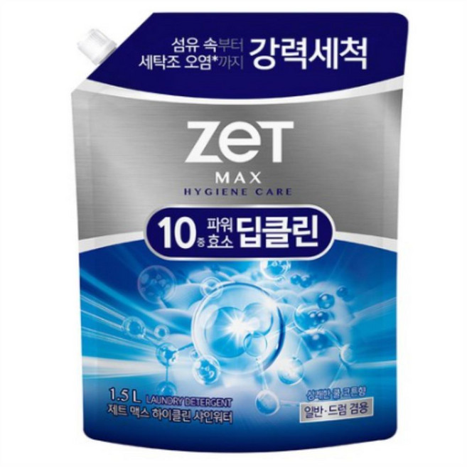 리큐제트 맥스 하이클린 샤인워터 쿨 코튼향 세탁세제 리필, 1.5L, 8개