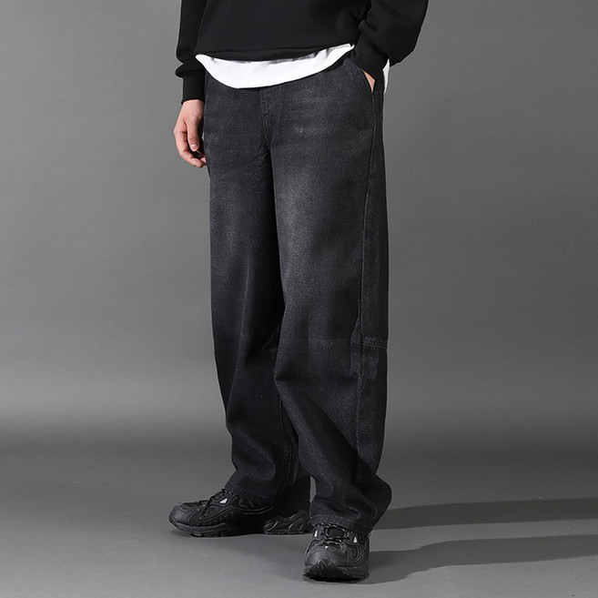 후앙스 와이드 내츄럴 워싱 뒷절개 청 데님 밴딩 팬츠 GZCP-5136