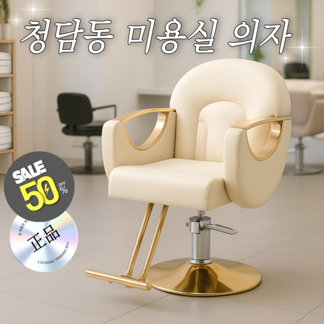 헤체어 미용실 의자 메이크업실 회전 높이조절 스텐, 1개, 화이트