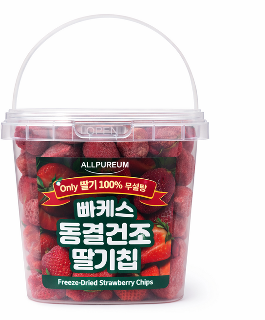 [올푸름]동결 건조 딸기칩 딸기100% 무설탕 보존료 첨가물 제로 아이간식 요거트 베이킹 천연재료 플라스틱통 위생포장, 340g, 1개