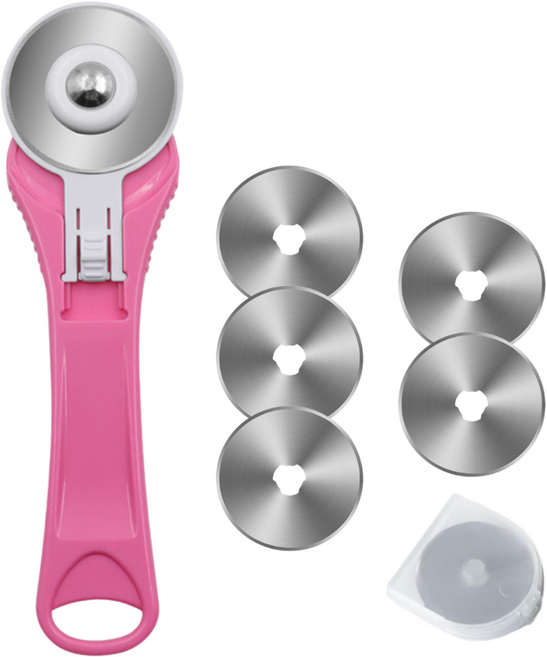tinduo 45mm 원형 원단 롤링 재단칼 + 리필 칼날 5p, 1개, 분홍색