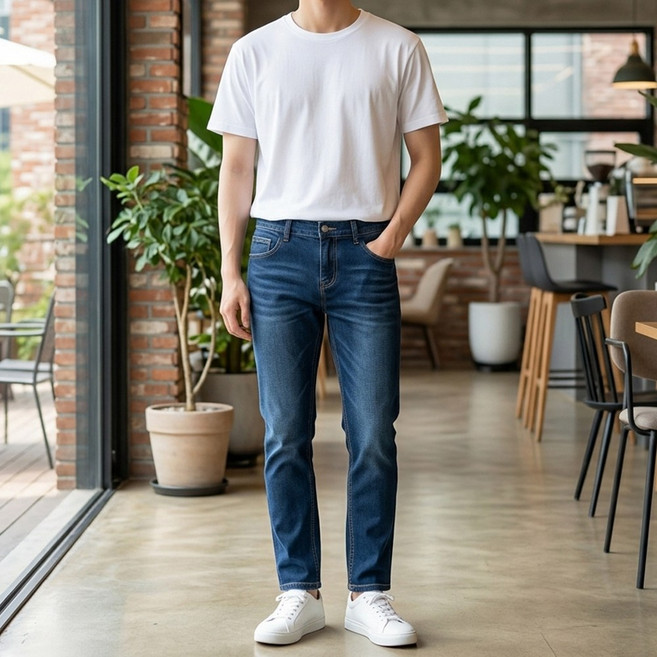 [경량으로 여름에도 쾌적하게] 남성 히든 밴딩 스판 일자 슬림 데님 팬츠 청바지(M~3XL) PT60SS