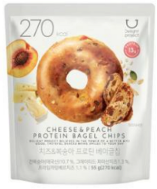 딜라이트 프로젝트 프로틴 베이글칩 치즈&복숭아, 8개, 55g