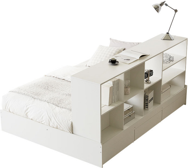 [상반기할인] 파로마 미뇽 책장선반 수납침대 SS 프레임만, 화이트, 책장형