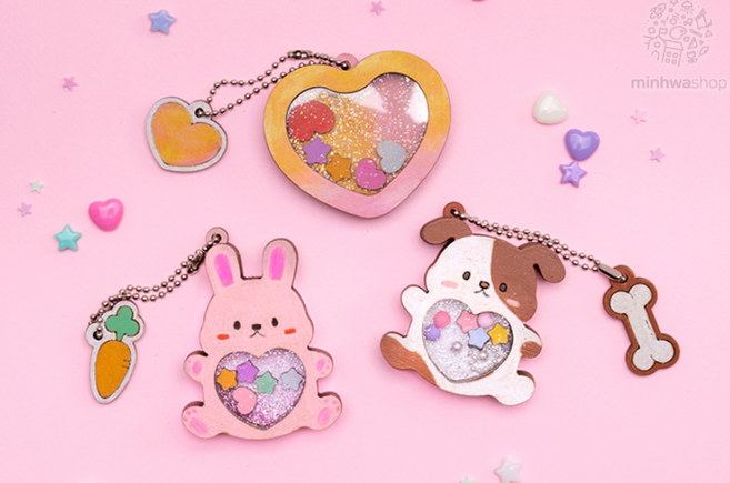 하트 쉐이커 동물 열쇠고리 만들기 어린이집 유치원 초등 집콕 만들기 키트 레진아트 레진공예, 강아지