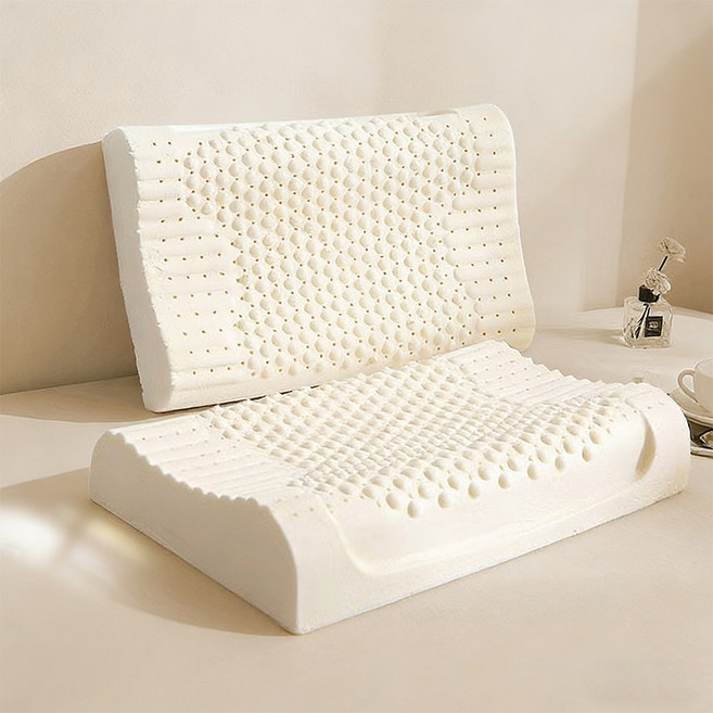 Veralool 프리미엄 천연라텍스 경추 베개 인체공학 항균 굴곡형 커브형 일자목 숙면 베개 속커버+겉커버, 1개, 알갱이 마시지 베개