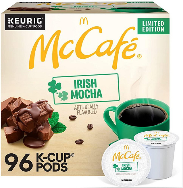 McCafe 아이리쉬 모카 큐리그 1인용 K-컵 포드 가향 커피 96개24개 4팩, 235g