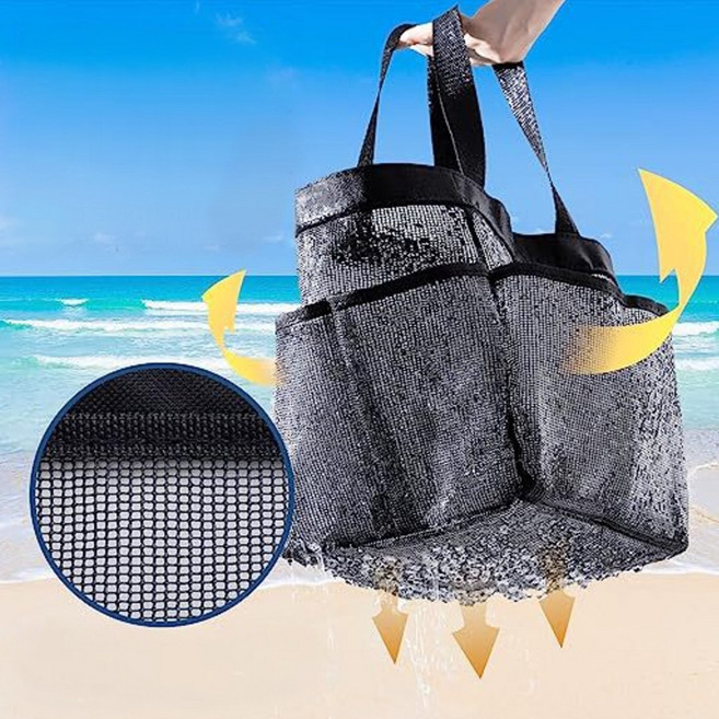 드샤이 물빠짐 메쉬 수영가방 샤워 분리수납 목욕 물놀이 비치백, 모던블랙