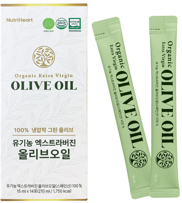 뉴트리하트 올리브오일 유기농 프리미엄 엑스트라버진 냉압착 올리브유 스틱, 1박스, 210ml
