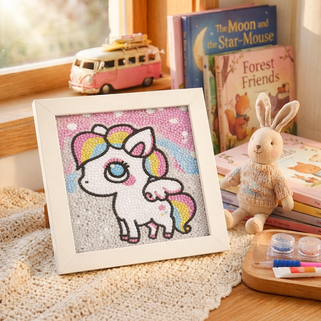 STIX 어린이 보석십자수 액자형 12종 DIY 키트 드릴비즈 만들기 KC인증, 1개, 12.유니콘 (추천)