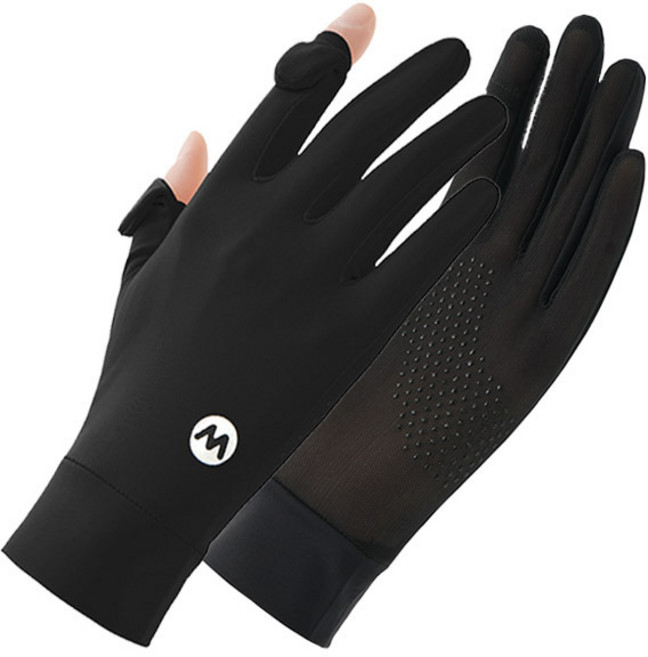 [2켤레 한세트] 여성 자외선차단 쿨링 시원한 장갑 아웃도어 운동 스마트폰 터치 손가락 오픈 운전 러닝장갑, 1세트, 블랙