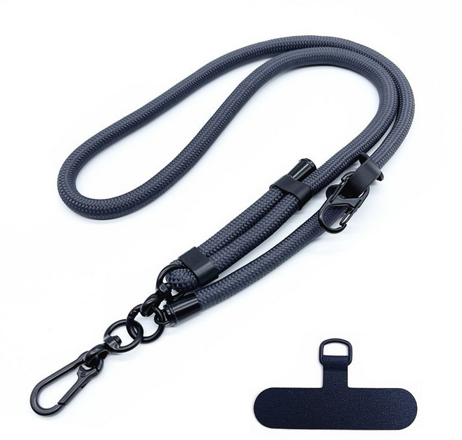 加粗多功能手機掛繩 可掛小物 附夾片 防丟繩 深灰色+黑色墊片 可以調整長度, 深灰色+黑色墊片 可以調整長度 ,10mm, 1個