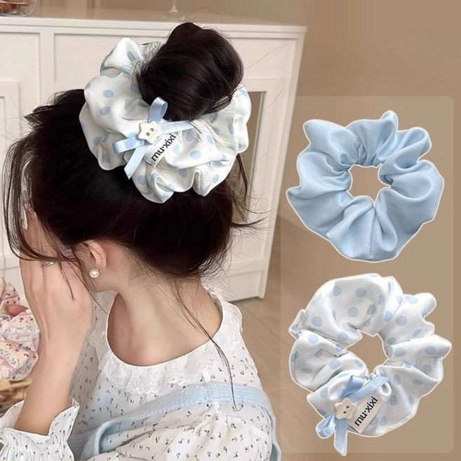 1+1 스카이블루 도트 곱창 머리끈