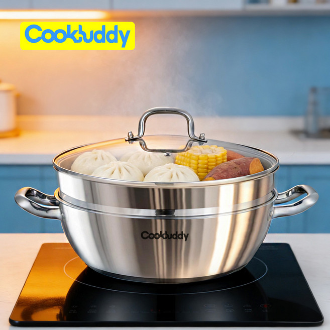 CookBuddy 스텐 2단 인덕션 찜기, 1개, 32cm