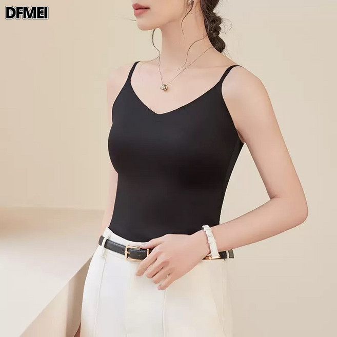 DFMEI 6617#升級版冰絲無痕吊帶背心一體式固定杯提拉聚攏大U美背內衣女