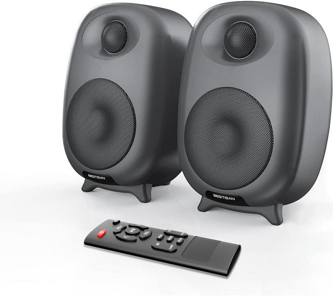 BESTISAN 2채널 앰프내장형 하이파이 액티브 PC-FI 데스크 파이 블루투스 북쉘프 컴퓨터 스피커, 블랙, SR06