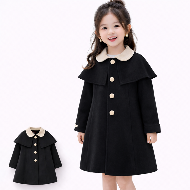 여아 케이프카라 코트 아동 배색 카라 원피스형 아우터