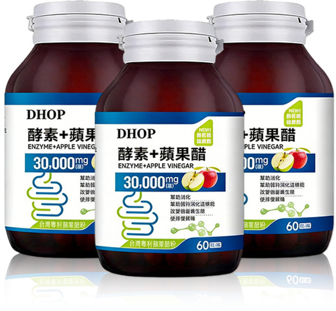 DHOP 酵素+蘋果醋 30 000mg 幫助消化 維持消化道機能, 1個, 單瓶體驗裝, 60顆