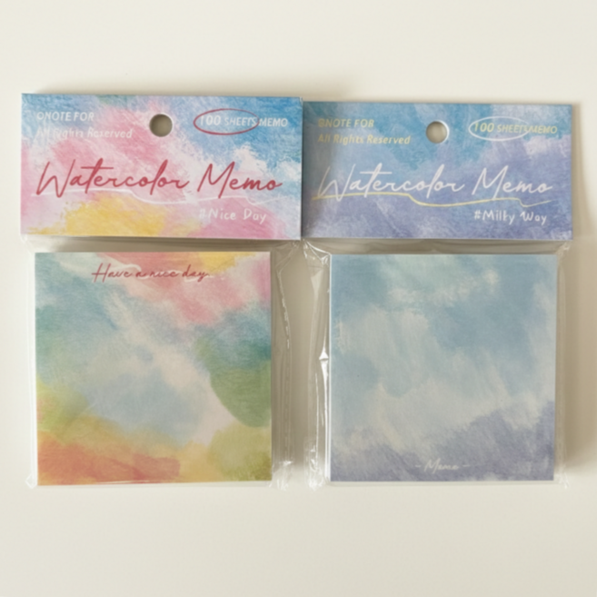 퐁포잇 수채화 감성 비점착 메모지 2종 세트, 2개, 100매, 팔레트일기