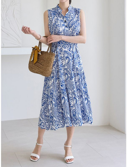 모리스커밍홈 차이나넥 스트링 롱 원피스 M2507OP071B