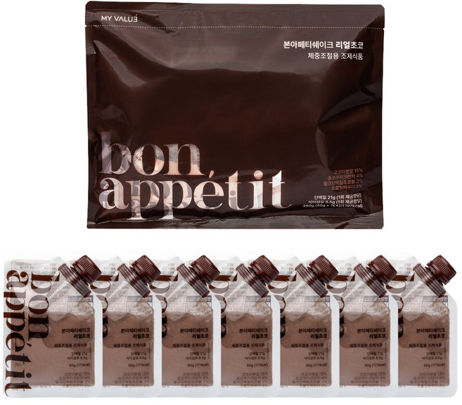 본아페티 단백질쉐이크 파우치 다이어트 식사대용 체중조절식 초코맛 프로틴 50g 7팩, 350g, 1개