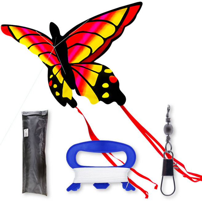 연빠람 나비연 + 얼레 + 연실 + 커넥터 연날리기 연 세트, 레드+핸들얼레, 1세트