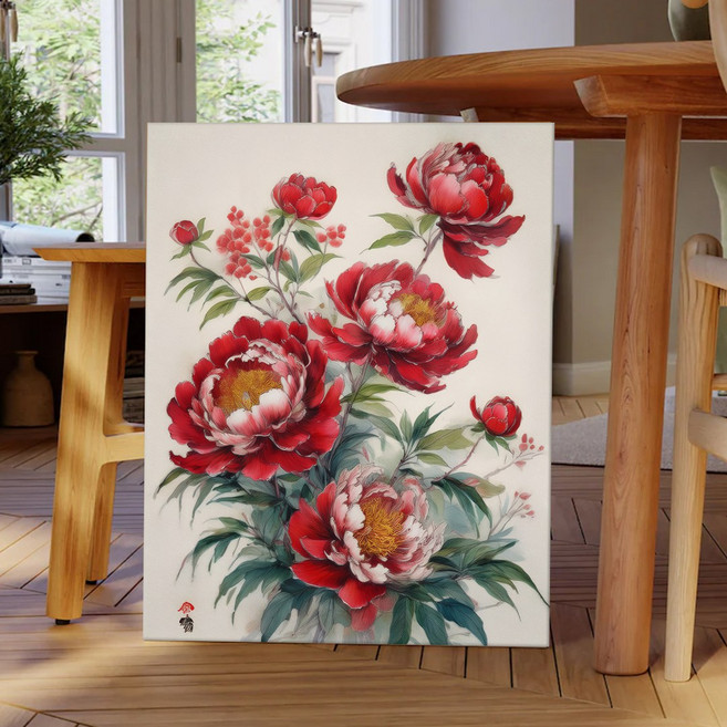 풍수 동양화 부귀화 모란꽃 인테리어 캔버스 그림액자 9종 집들이 개업선물 금전운 돈들어오는그림, 01.화개부귀홍목단화