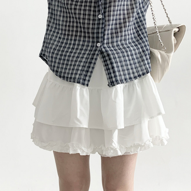 제이앤썸 플레어 캉캉 프릴 밴딩 스커트 짧은치마 러블리 주름 미니 A라인 여리핏 치마