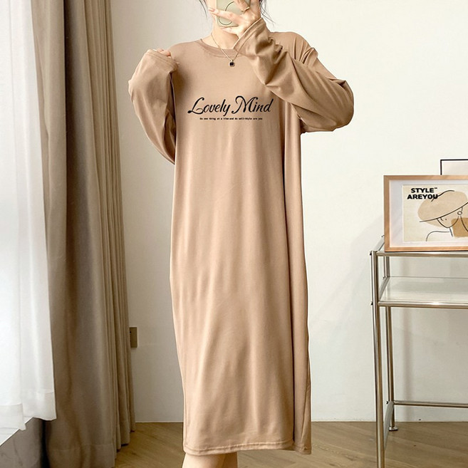 스타일아유 빅사이즈(66~99) 원피스 여성 긴팔 레터링 롱원피스 오버핏 홈웨어 롱티 OP1553