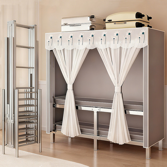 [시스슈] 조립없는접이식 철제 옷장 드레스룸 시스템 행거장롱, 회색