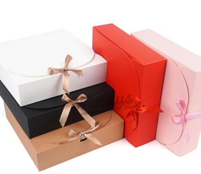 웬디스마켓 접이식 대형 리본 무지 선물상자 의류포장박스 크라프트선물상자, 핑크