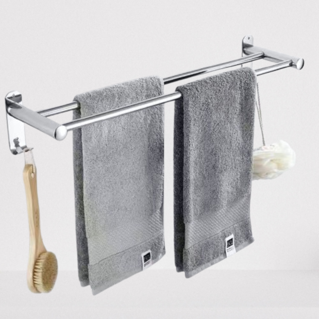 304不鏽鋼毛巾架浴室置物架免打孔衛生間浴巾架廁所毛巾掛架, 1個, 工程款直形雙杆60CM:如圖所示