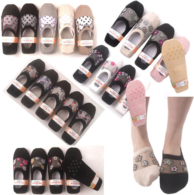 국산제품 여자 여성 모노 시스루 미끄럼방지덧신(5족묶음) 예뻐요!!