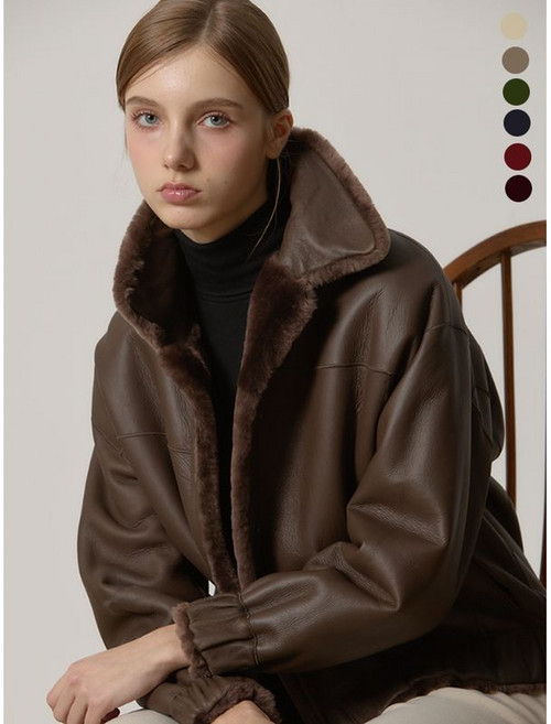 르오트 천연모피 더블페이스 하이넥 레더 무스탕 리버시블 -사이즈 55 88다양