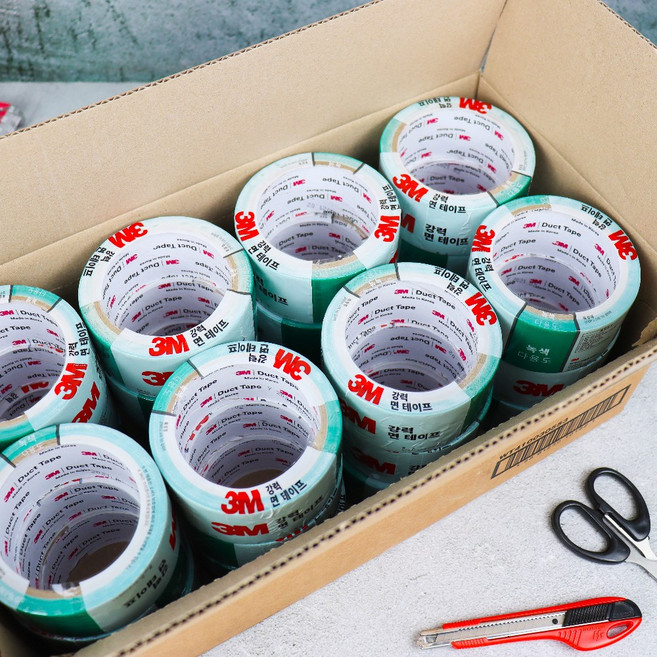 3M 강력 면 테이프 (녹색) 청테이프 x 24개 업소용 포장 박스, 단품, 상세 설명 참조
