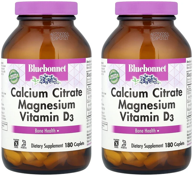블루보넷뉴트리션 2개X 구연산 칼슘 마그네슘 비타민D3 캐플렛 180정, 2개 - 쿠팡