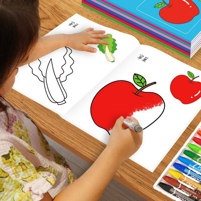 兒童塗色本 一套8本 填色畫畫塗鴉書 寶寶繪畫學習書, 整套8本（無畫筆）每本32頁,收藏優選發貨