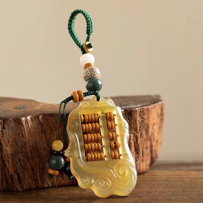 별후이 여성 남성 자동차 키홀더 키링 주판 키링 액세서리 재물을 모으다 열쇠고리 24RA08J, 펜던트와 함께 뿔 어판 녹색, 1개