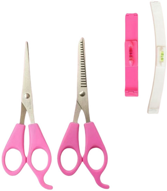 케이엠 셀프 앞머리 숱가위 커트, 1세트, 숱가위1+민가위1+수평자2
