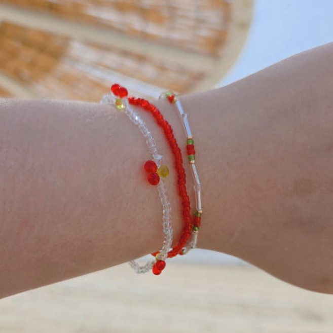 1+1 핸드메이드 체리 비즈 팔찌 세트