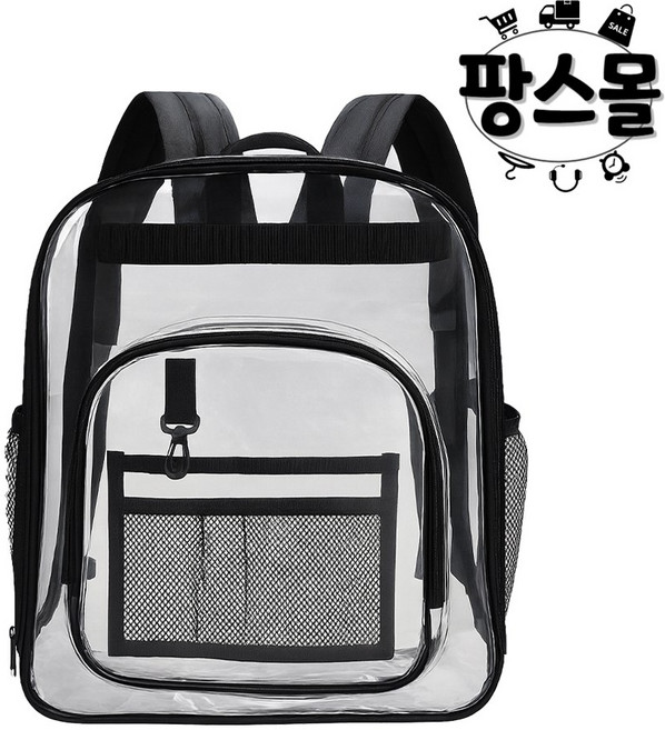 팡스몰 야구 투명 PVC 직관 가방 백팩, 1개, 블랙