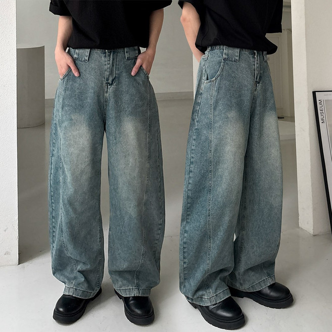 남자 커브드 와이드 뒷밴딩 데님 청바지 팬츠 빅사이즈