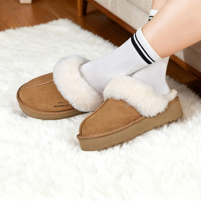 (국내당일배송) 호주어그 키높이굽 천연양가죽 여성 슬리퍼